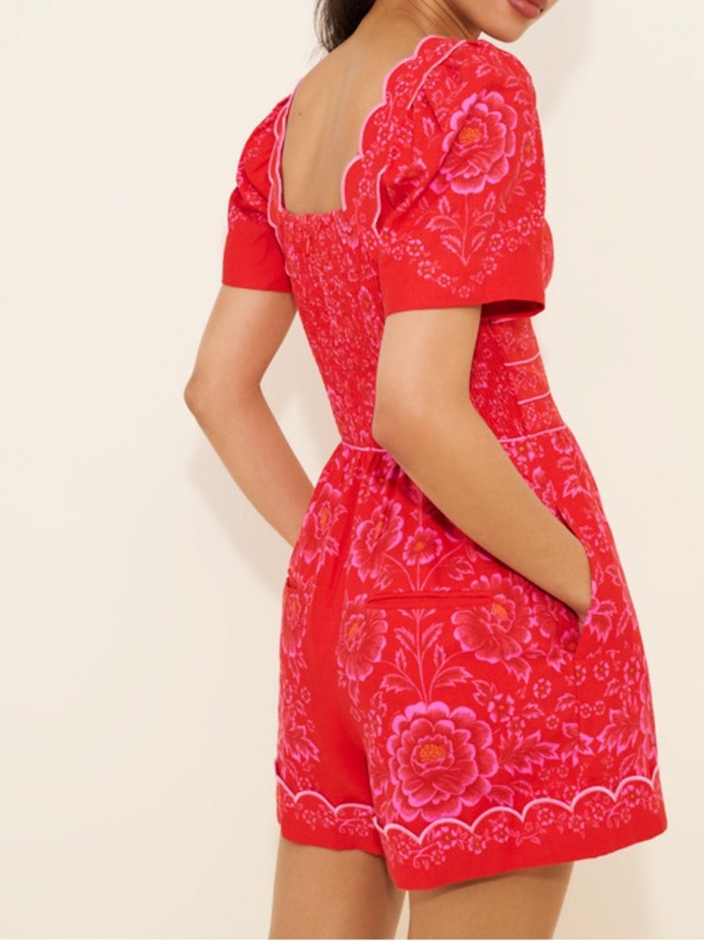 Farm Rio Olivia Cutout Smocked Romper Size M - Picture 5 of 9